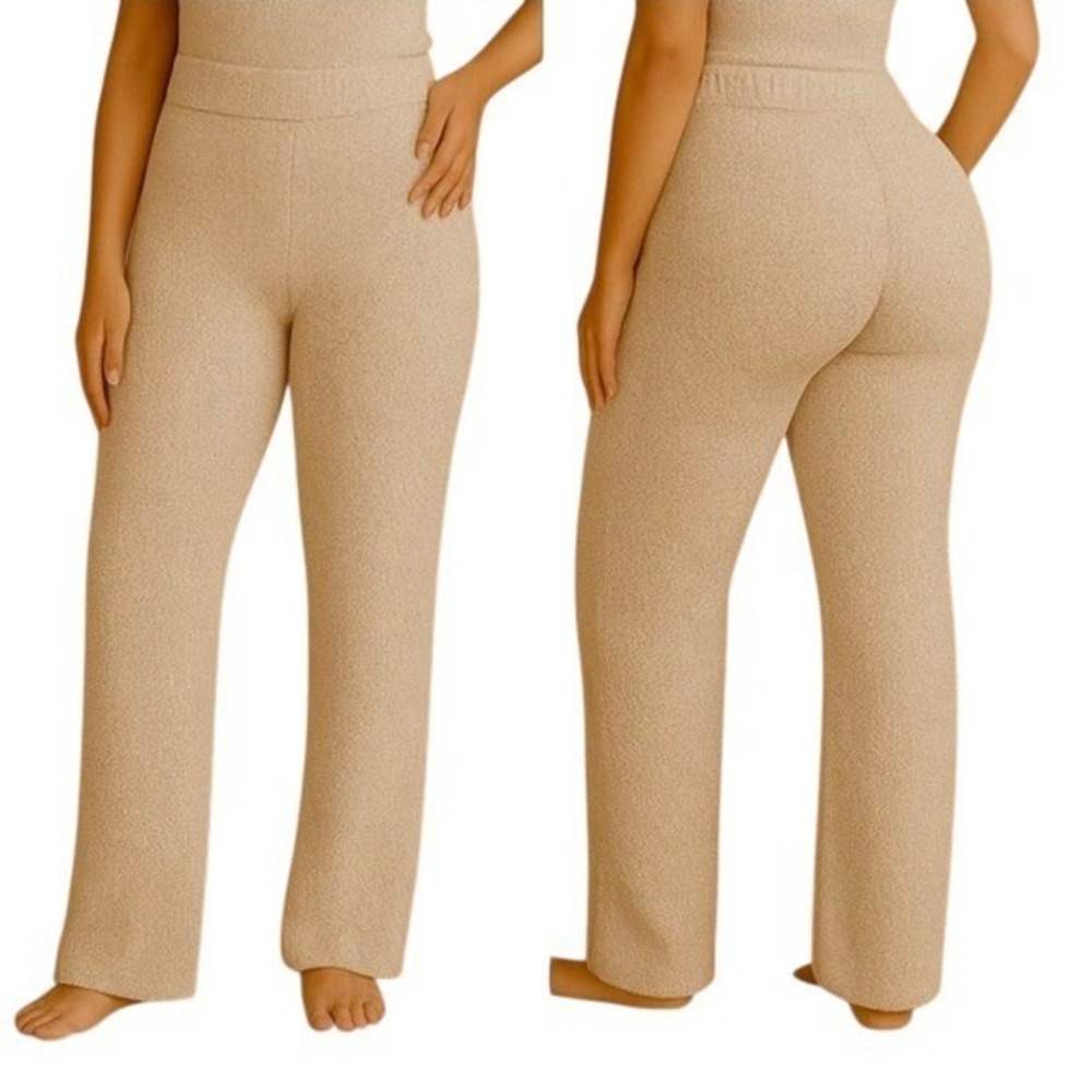 SKIMS Cozy Knit Lounge Pants‎ Wide Leg High Waist Cream L/XL